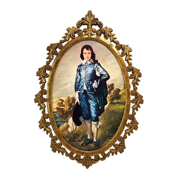 Vintage Italian Brass Ornate Gold Frame Renaissance Print Blue Boy - Picture 1 of 13
